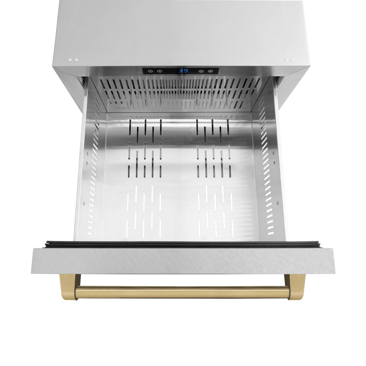 ZLINE Autograph Edition 24 in. Touchstone 168 Can Outdoor-Rated Dual Refrigerator Drawer with Satin Stainless Steel Doors and Champagne Bronze Handles (RDSOZ-SN-24-CB)