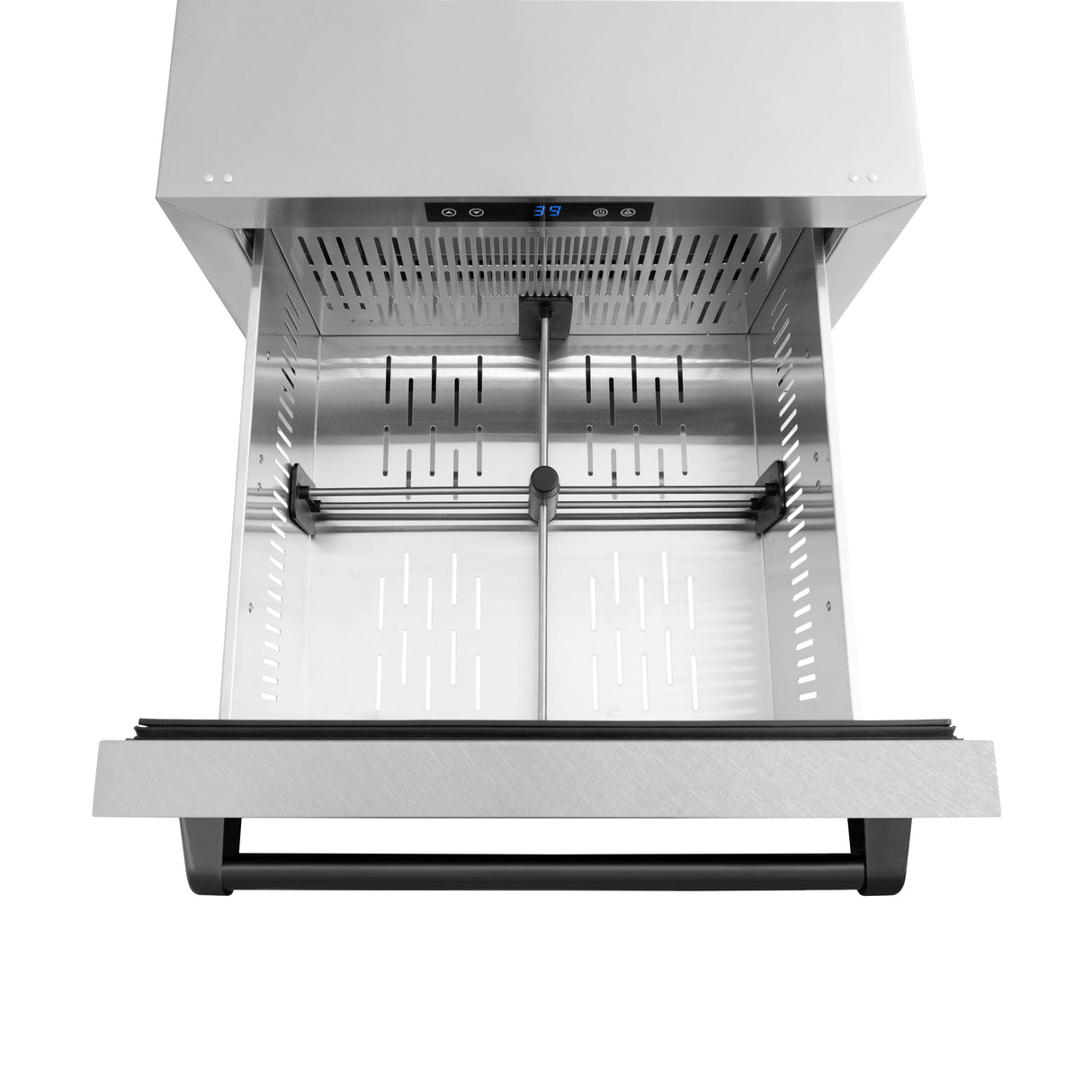 ZLINE Autograph Edition 24 in. Touchstone 168 Can Outdoor-Rated Dual Refrigerator Drawer with Satin Stainless Steel Doors and Matte Black Handles (RDSOZ-SN-24-MB)