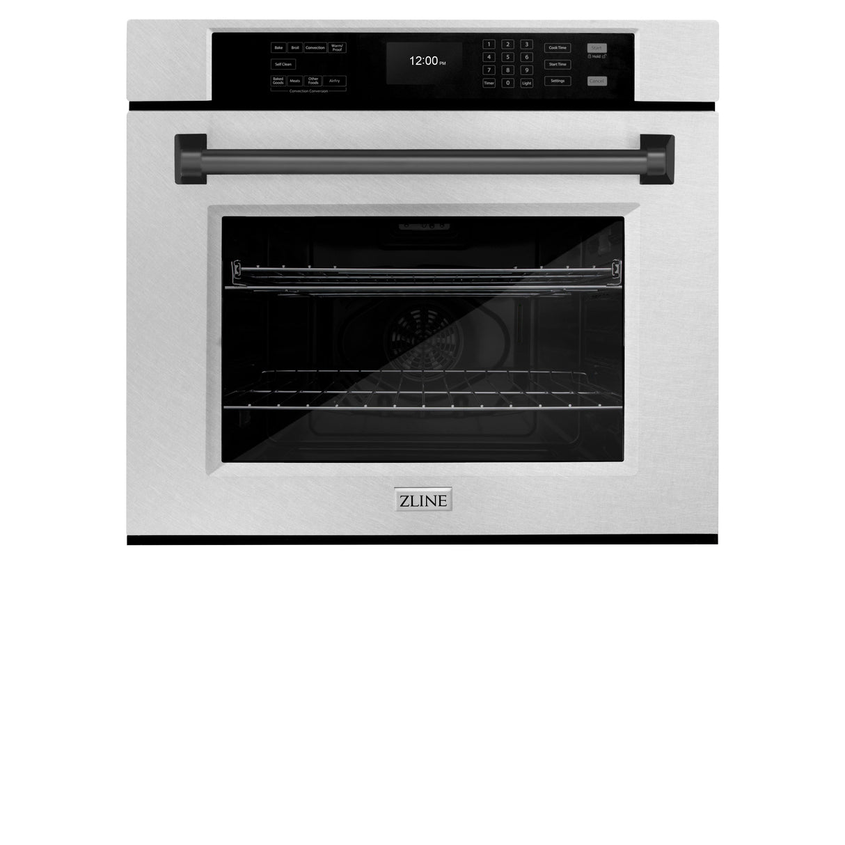 ZLINE 30 in. Autograph Edition Professional True Convection Single Wall Oven with Air Fry and Self Clean in Satin Stainless Steel with Matte Black Handle (WASSZ-30-MB)