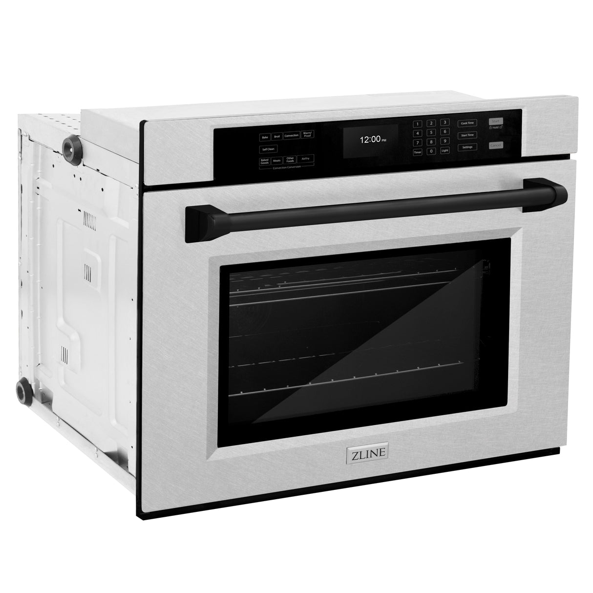 ZLINE 30 in. Autograph Edition Professional True Convection Single Wall Oven with Air Fry and Self Clean in Satin Stainless Steel with Matte Black Handle (WASSZ-30-MB)