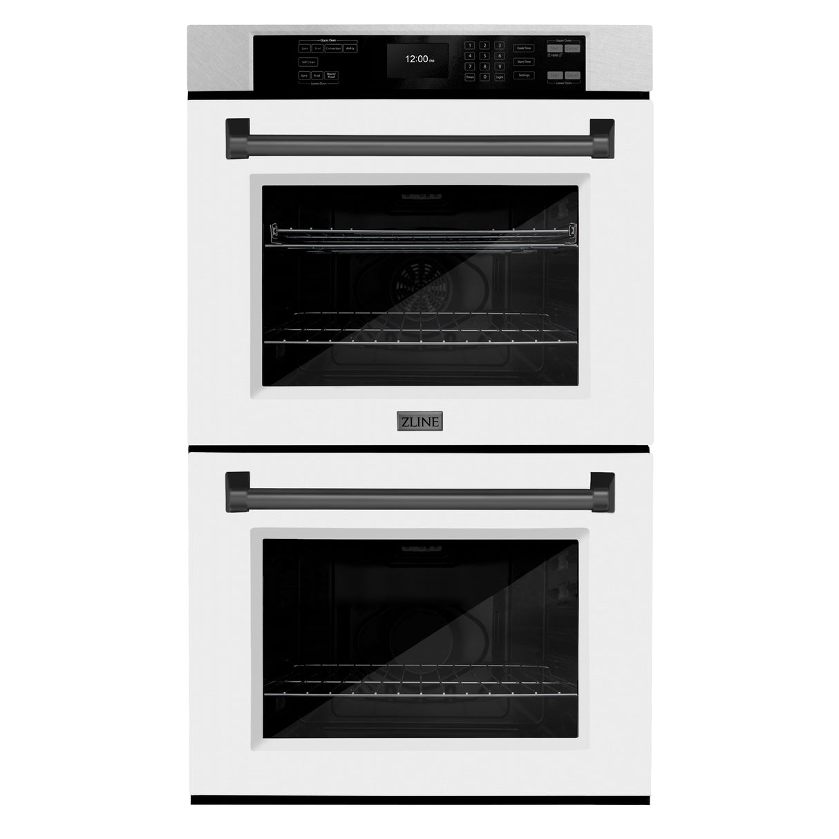 ZLINE 30 in. Autograph Edition Professional True Convection Double Wall Oven with Air Fry and Self Clean in Satin Stainless Steel with White Matte Doors and Matte Black Handles (WADSZ-WM-30-MB)