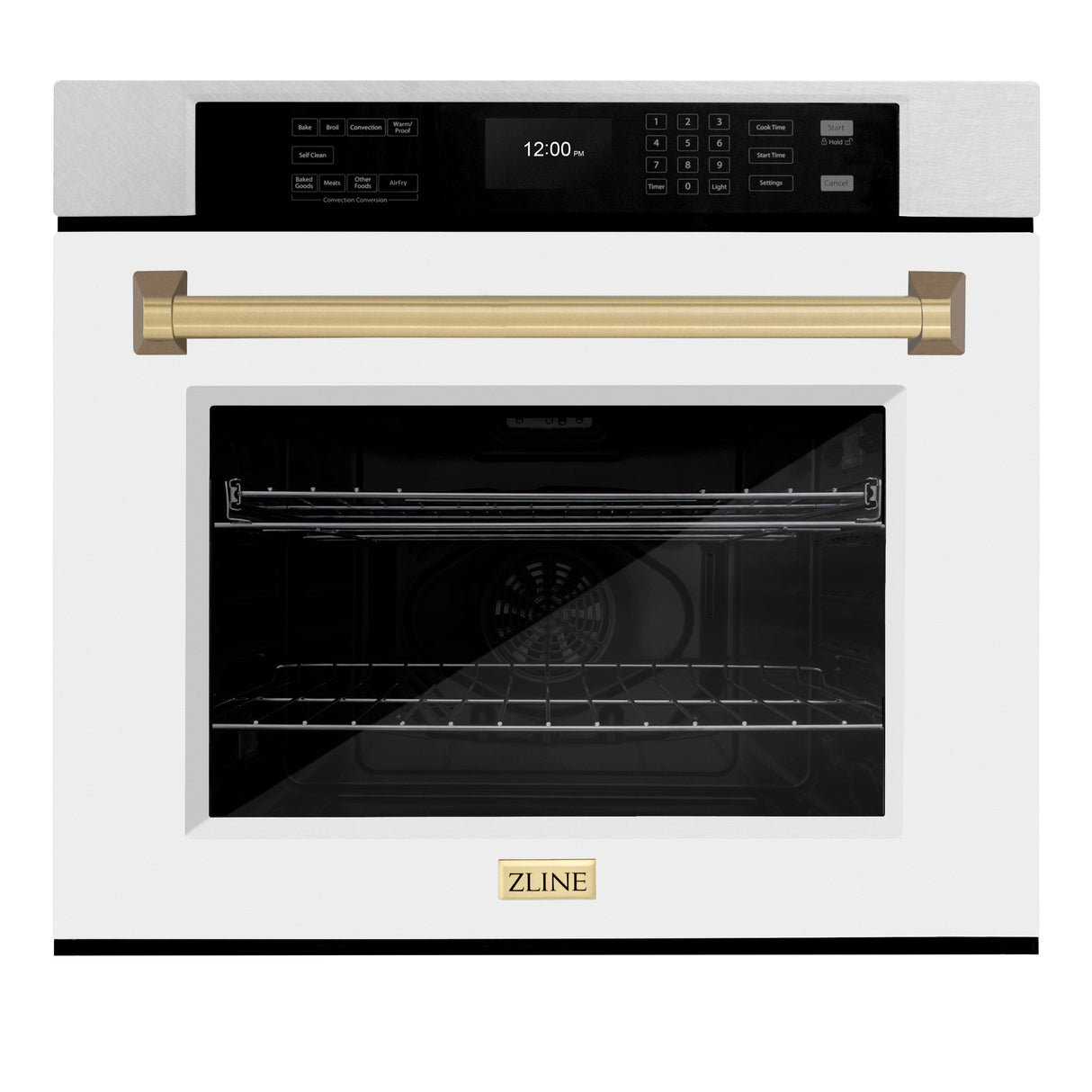 ZLINE 30 in. Autograph Edition Professional True Convection Single Wall Oven with Air Fry and Self Clean in Satin Stainless Steel with White Matte Door and Champagne Bronze Handle (WASSZ-WM-30-CB)