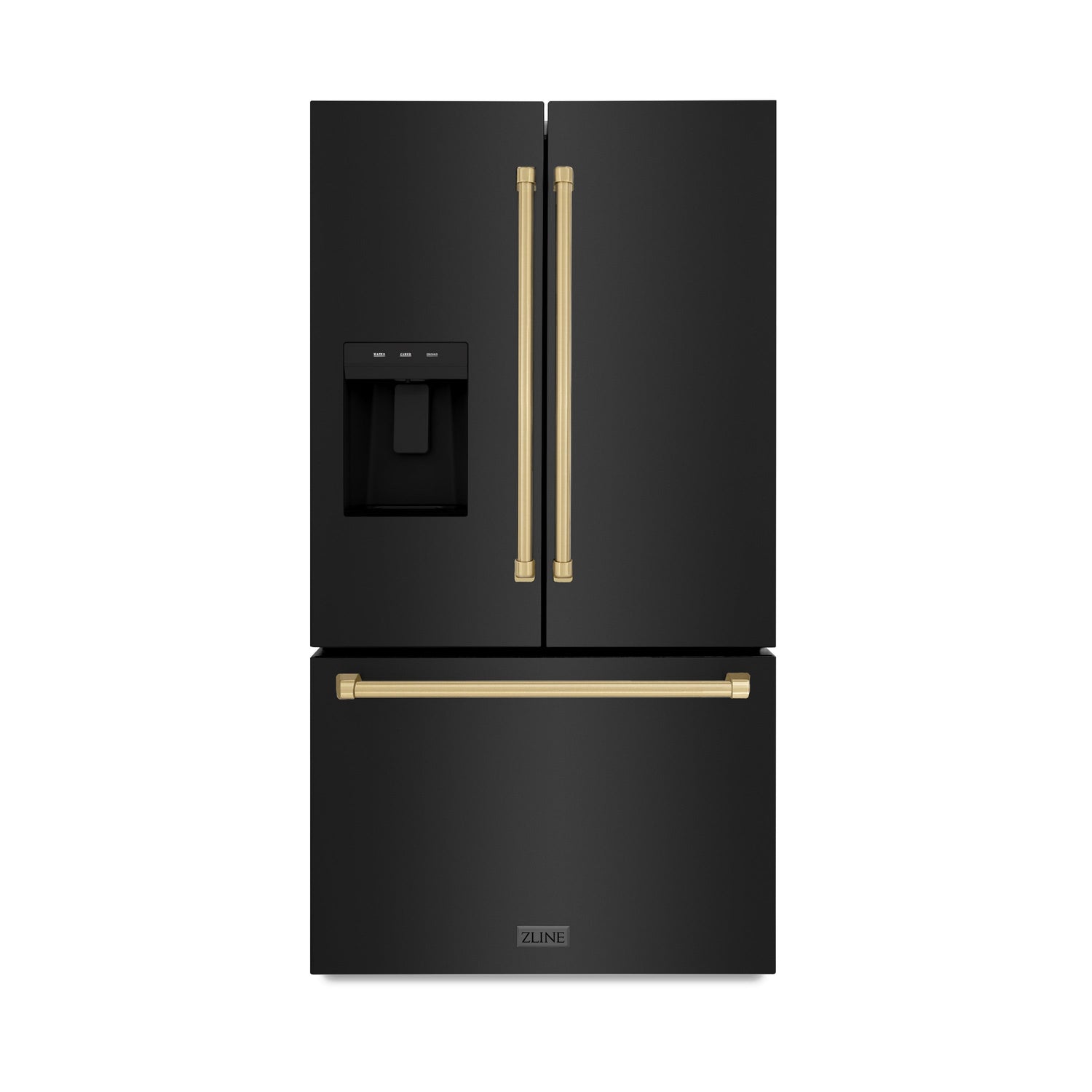 ZLINE Autograph Edition 36 in. 28.9 cu. ft. Standard-Depth French Door External Water Dispenser Refrigerator with Dual Ice Maker in Fingerprint-Resistant Black Stainless Steel and Champagne Bronze Traditional Handles (RSMZ-W-36-BS-CB)