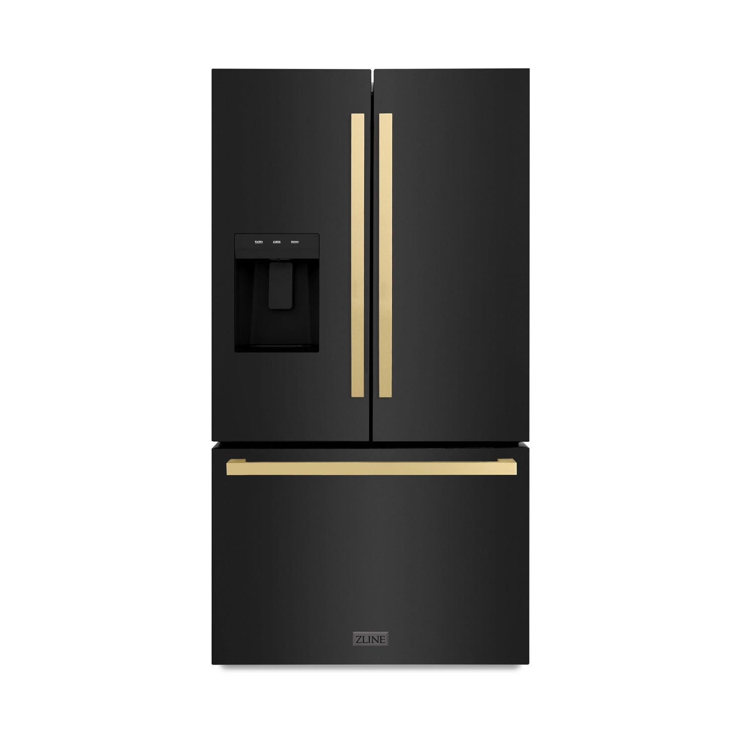 ZLINE Autograph Edition 36 in. 28.9 cu. ft. Standard-Depth French Door External Water Dispenser Refrigerator with Dual Ice Maker in Fingerprint-Resistant Black Stainless Steel and Champagne Bronze Modern Handles (RSMZ-W36-BS-FCB)