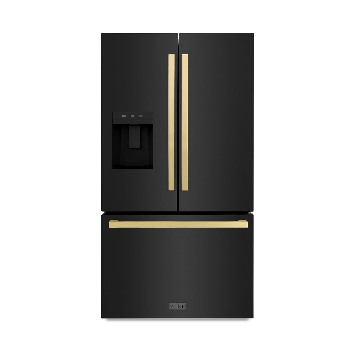 ZLINE Autograph Edition 36 in. 28.9 cu. ft. Standard-Depth French Door External Water Dispenser Refrigerator with Dual Ice Maker in Fingerprint-Resistant Black Stainless Steel and Champagne Bronze Modern Handles (RSMZ-W36-BS-FCB)