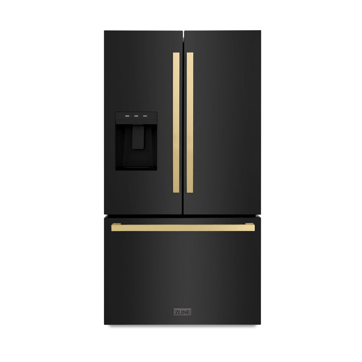ZLINE Autograph Edition 36 in. 28.9 cu. ft. Standard-Depth French Door External Water Dispenser Refrigerator with Dual Ice Maker in Fingerprint-Resistant Black Stainless Steel and Champagne Bronze Modern Handles (RSMZ-W36-BS-FCB)