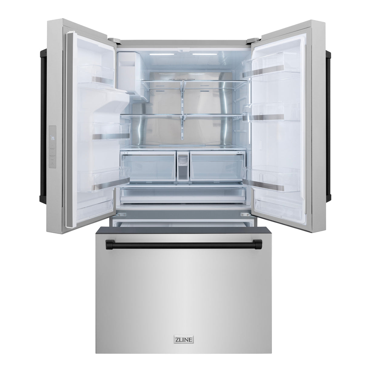 ZLINE Autograph Edition 36 in. 28.9 cu. ft. Standard-Depth French Door External Water Dispenser Refrigerator with Dual Ice Maker in Fingerprint-Resistant Stainless Steel and Matte Black Traditional Handles (RSMZ-W-36-MB)