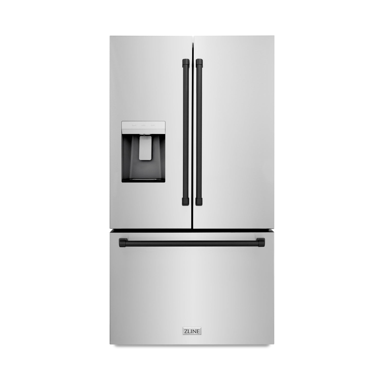 ZLINE Autograph Edition 36 in. 28.9 cu. ft. Standard-Depth French Door External Water Dispenser Refrigerator with Dual Ice Maker in Fingerprint-Resistant Stainless Steel and Matte Black Traditional Handles (RSMZ-W-36-MB)