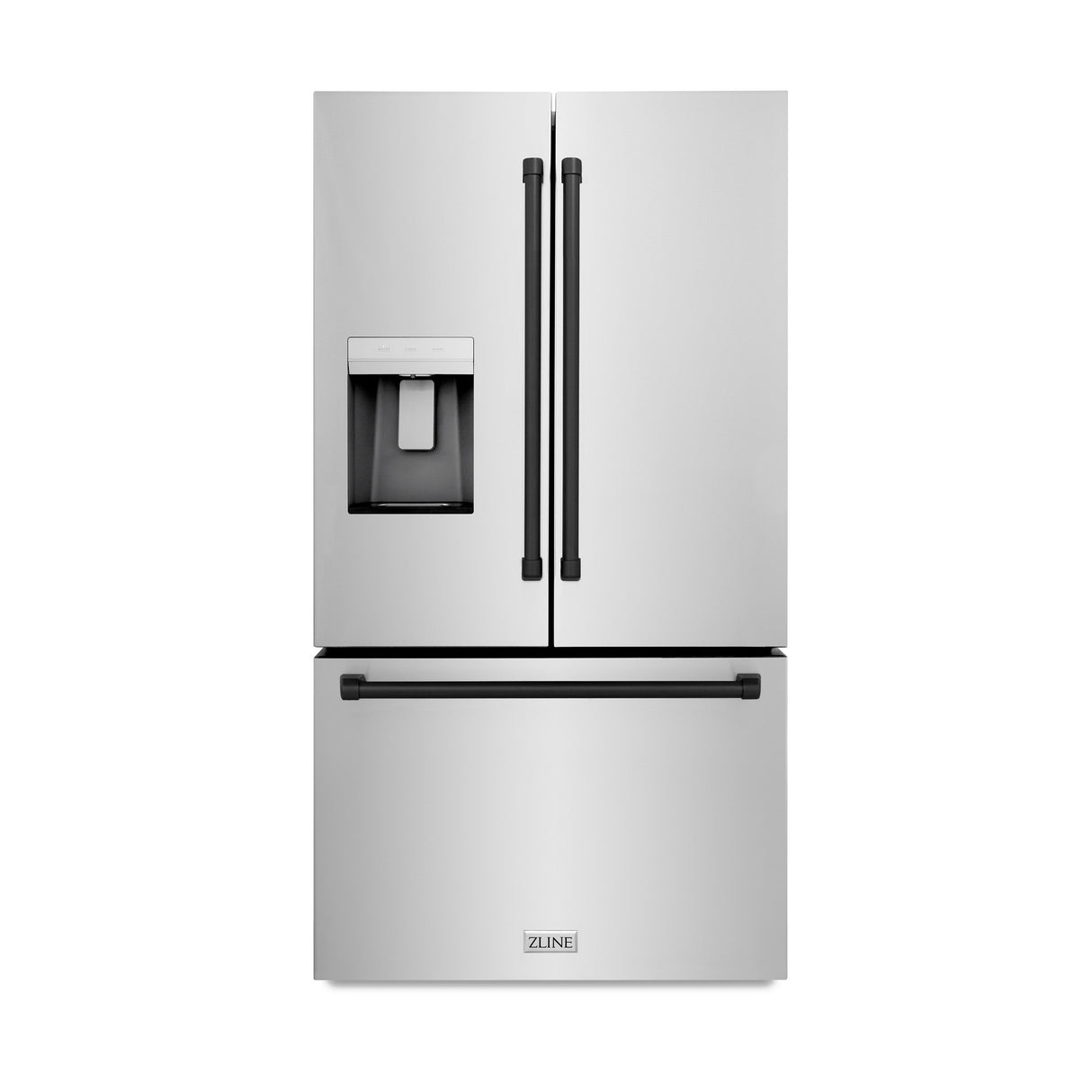 ZLINE Autograph Edition 36 in. 28.9 cu. ft. Standard-Depth French Door External Water Dispenser Refrigerator with Dual Ice Maker in Fingerprint-Resistant Stainless Steel and Matte Black Traditional Handles (RSMZ-W-36-MB)