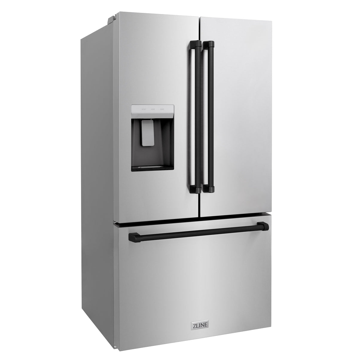 ZLINE Autograph Edition 36 in. 28.9 cu. ft. Standard-Depth French Door External Water Dispenser Refrigerator with Dual Ice Maker in Fingerprint-Resistant Stainless Steel and Matte Black Traditional Handles (RSMZ-W-36-MB)