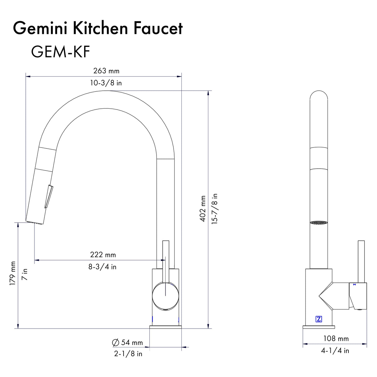 ZLINE Autograph Edition Gemini Pull Down Single Handle Kitchen Faucet in Brushed Nickel and Champagne Bronze (GEM-KF-ZBNCB)