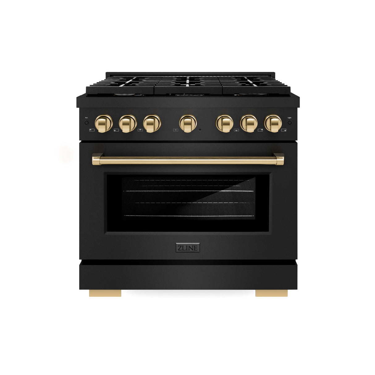 ZLINE Autograph Edition 36 in. 5.2 cu. ft. Paramount Dual Fuel Range with 6 Burner Gas Cooktop and Electric Convection Oven in Black Stainless Steel with Polished Gold Accents (SDRBZ-36-G)