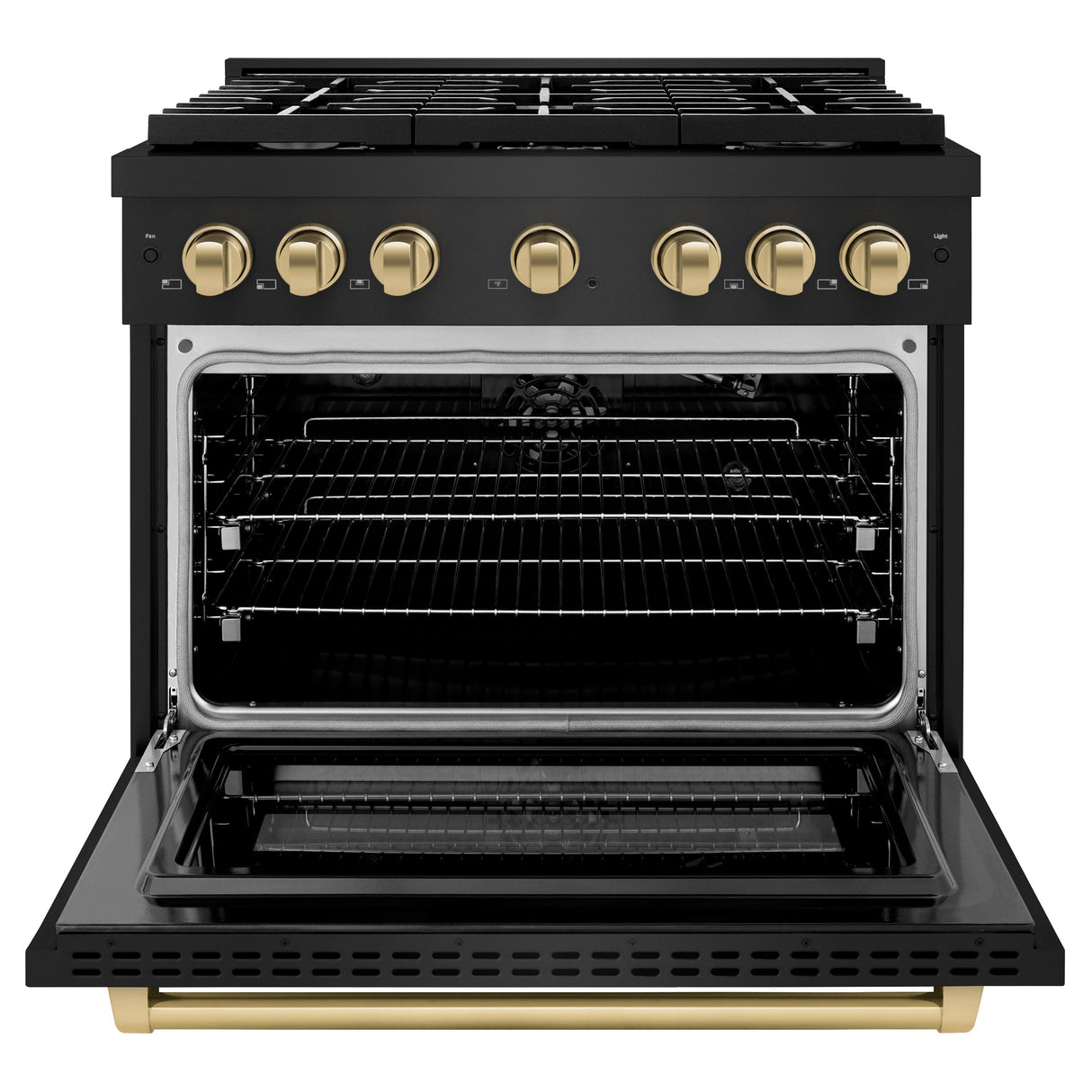 ZLINE Autograph Edition 36 in. 5.2 cu. ft. Paramount Gas Range with 6 Burner Cooktop and Convection Gas Oven in Black Stainless Steel and Champagne Bronze Accents (SGRBZ-36-CB)