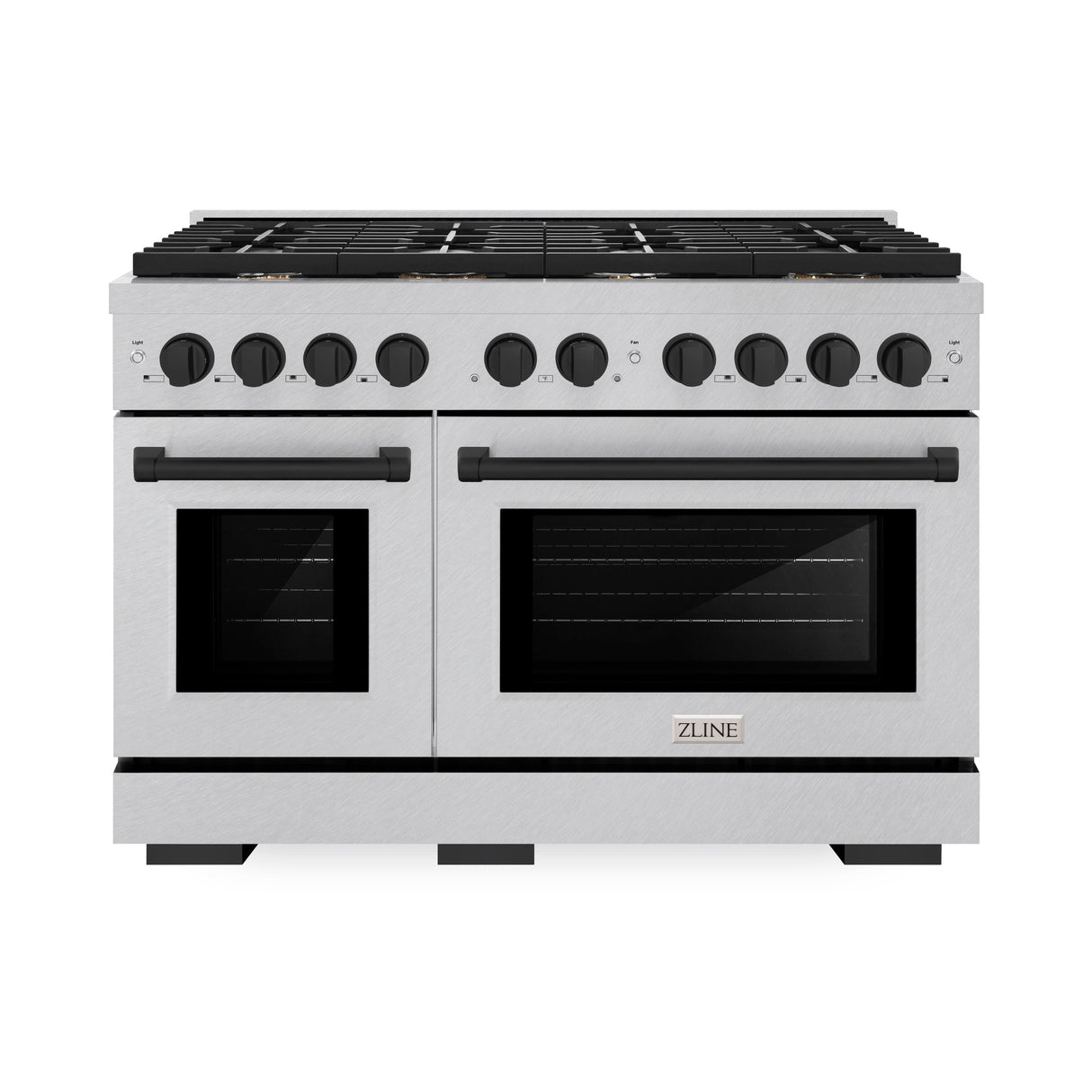 ZLINE Autograph Edition 48 in. 6.7 cu. ft. Paramount Double Oven Dual Fuel Range with 8 Burner Gas Cooktop in Satin Stainless Steel and Matte Black Accents (SDRSZ-48-MB)