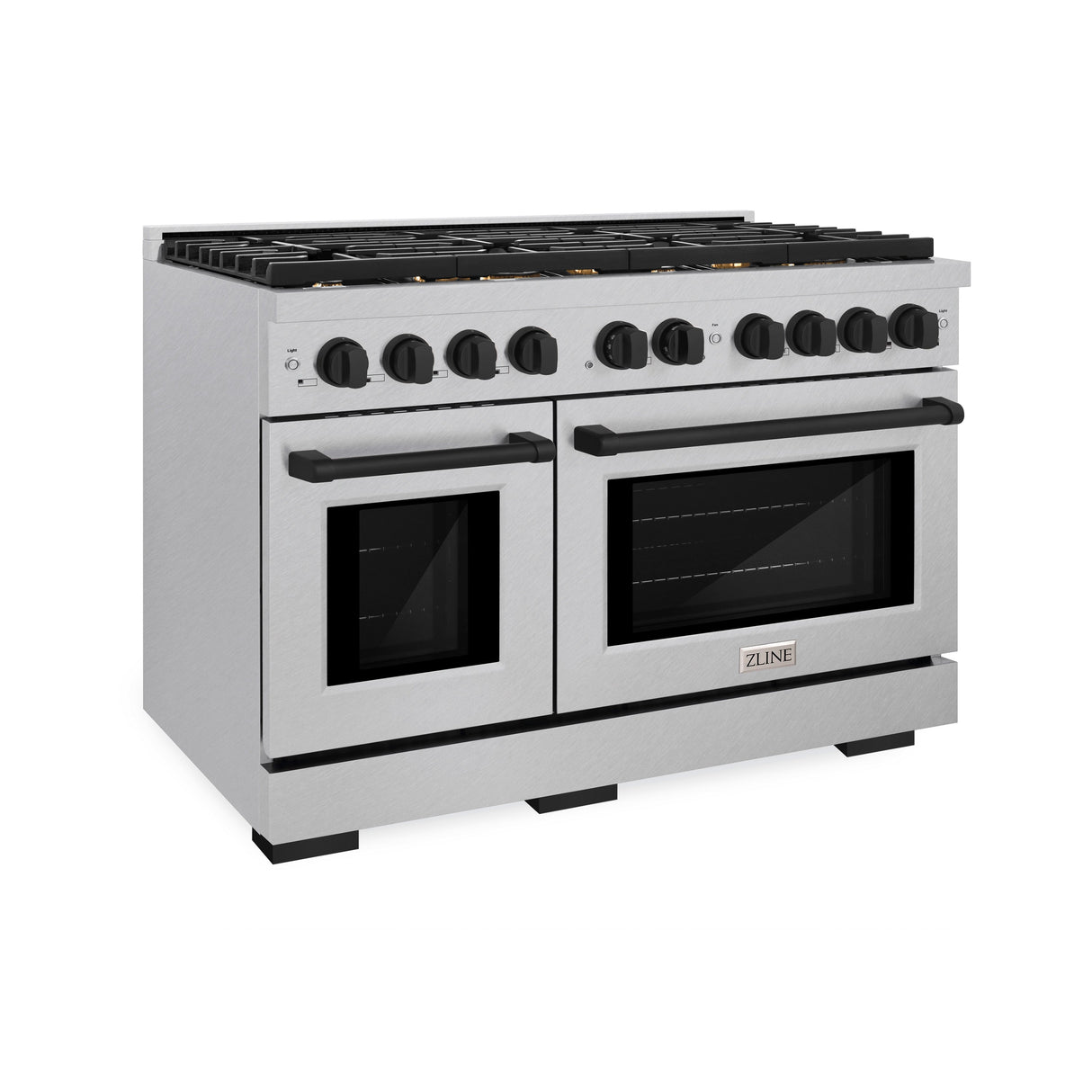 ZLINE Autograph Edition 48 in. 6.7 cu. ft. Paramount Double Oven Dual Fuel Range with 8 Burner Gas Cooktop in Satin Stainless Steel and Matte Black Accents (SDRSZ-48-MB)