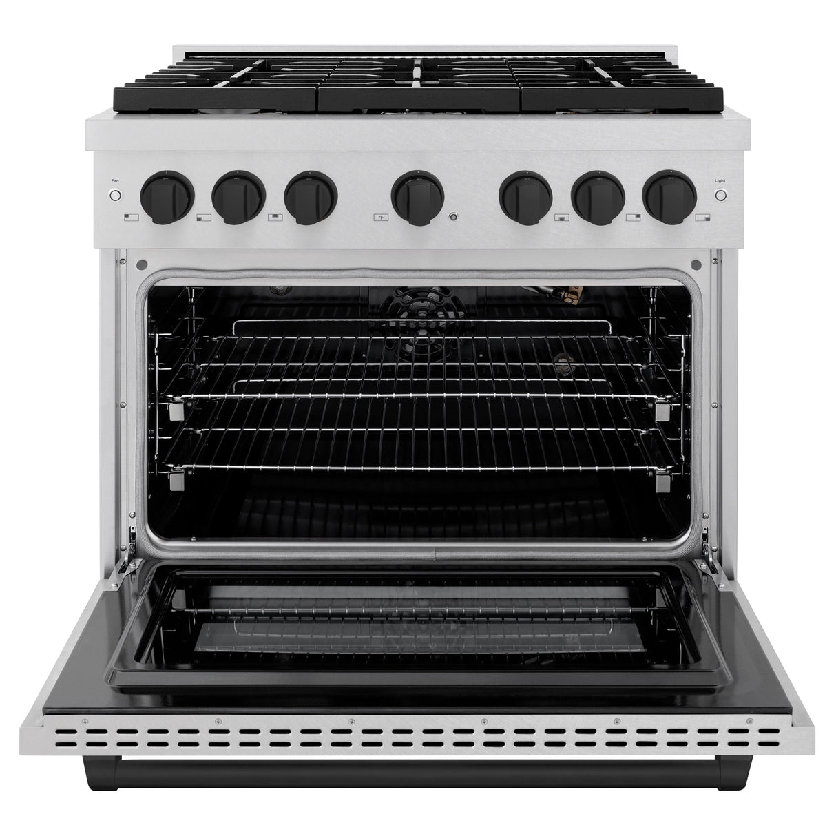 ZLINE Autograph Edition 36 in. 5.2 cu. ft. Paramount Gas Range with 6 Burner Cooktop and Convection Gas Oven in Satin Stainless Steel and Matte Black Accents (SGRSZ-36-MB)