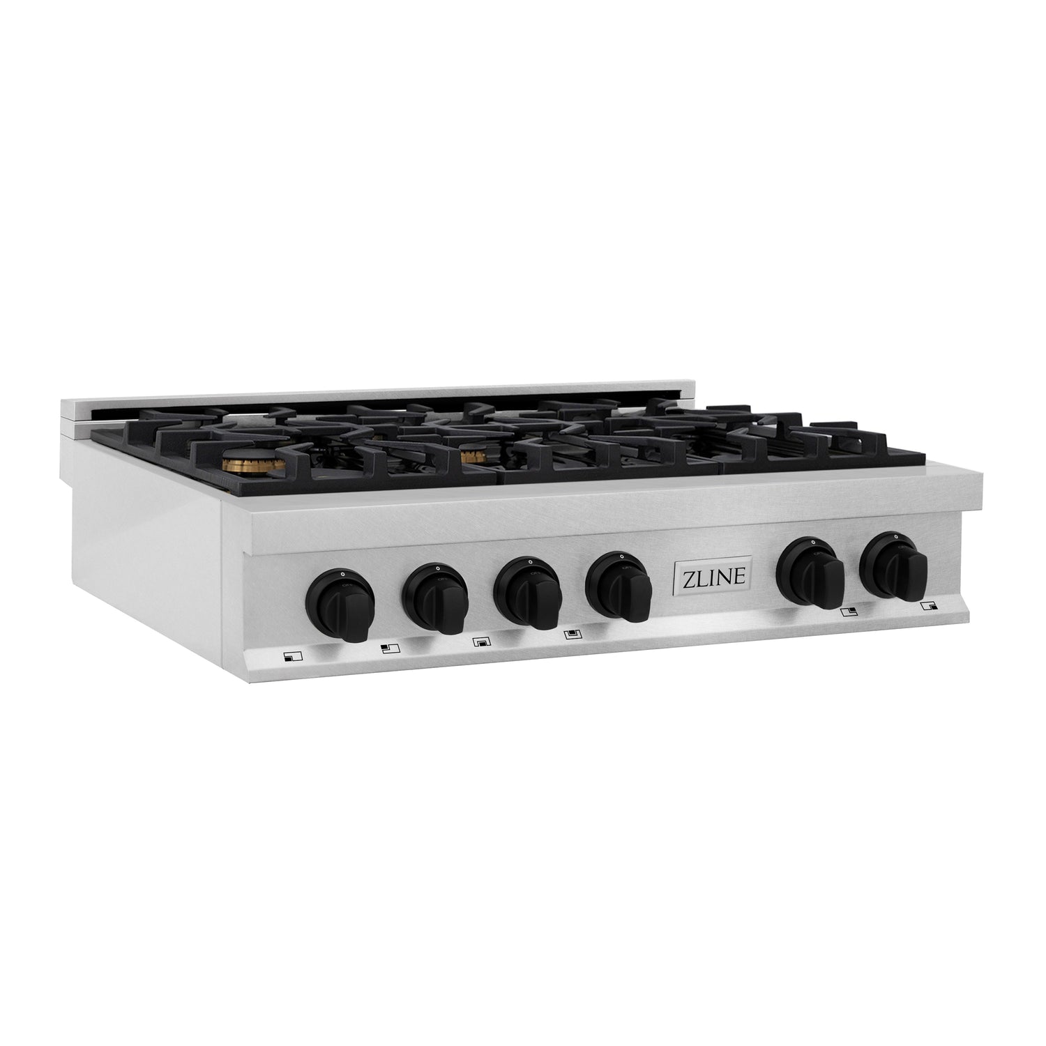 ZLINE Autograph Edition 36 in. Legacy Gas Rangetop with 6 Burners and Porcelain Cooktop in Satin Stainless Steel with Matte Black Accents (RTSZ-36-MB)
