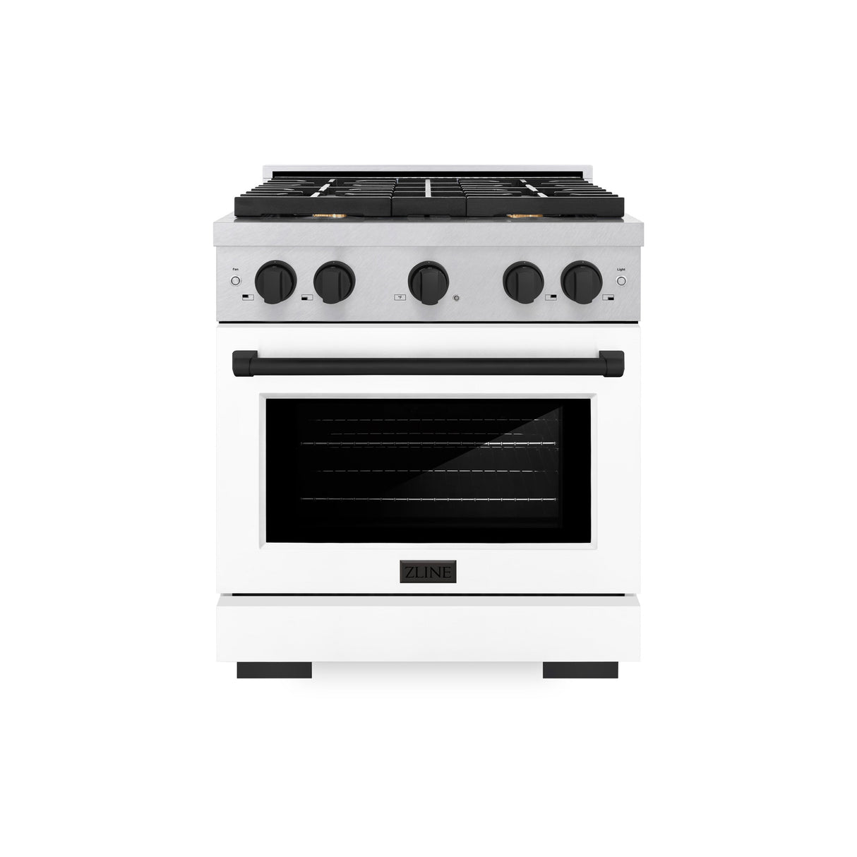 ZLINE Autograph Edition 30 in. 4.2 cu. ft. Paramount Dual Fuel Range with 4 Burner Gas Cooktop and Electric Convection Oven in Satin Stainless Steel with White Matte Door and Matte Black Accents (SDRSZ-WM-30-MB)