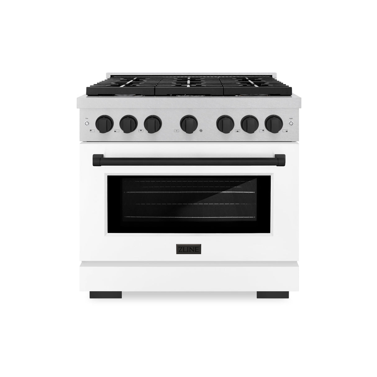 ZLINE Autograph Edition 36 in. 5.2 cu. ft. Paramount Dual Fuel Range with 6 Burner Gas Cooktop and Electric Convection Oven in Satin Stainless Steel with White Matte Door and Matte Black Accents (SDRSZ-WM-36-MB)