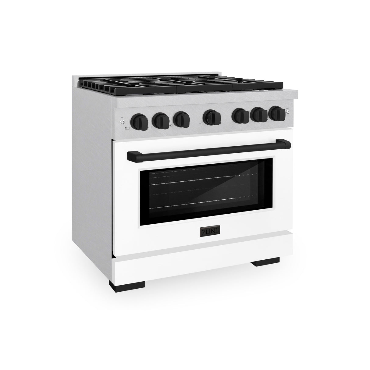ZLINE Autograph Edition 36 in. 5.2 cu. ft. Paramount Dual Fuel Range with 6 Burner Gas Cooktop and Electric Convection Oven in Satin Stainless Steel with White Matte Door and Matte Black Accents (SDRSZ-WM-36-MB)