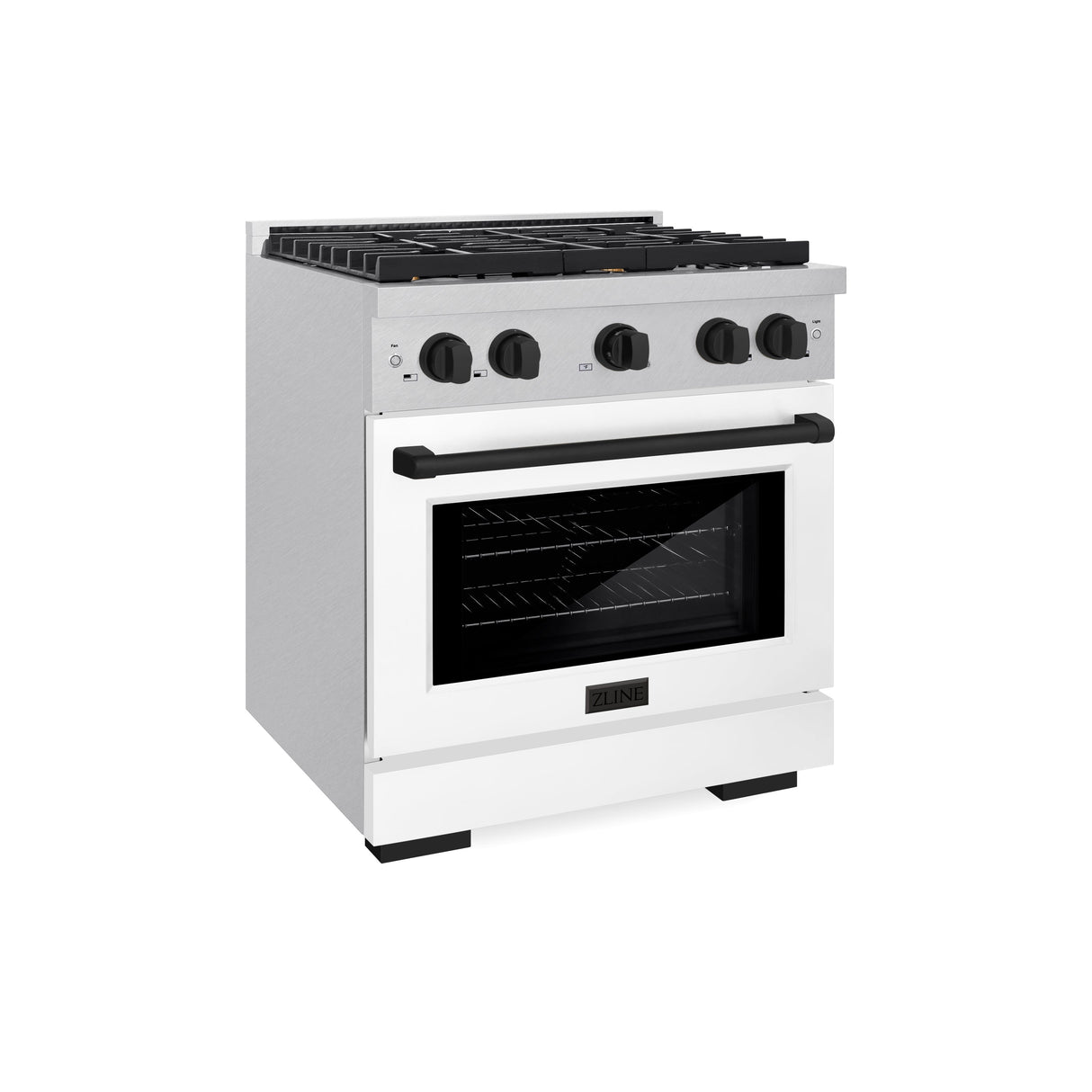 ZLINE Autograph Edition 30 in. 4.2 cu. ft. Paramount Gas Range with 4 Burner Cooktop and Convection Gas Oven in Satin Stainless Steel with White Matte Door and Matte Black Accents (SGRSZ-WM-30-MB)
