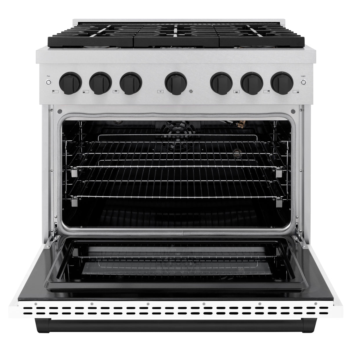 ZLINE Autograph Edition 36 in. 5.2 cu. ft. Paramount Gas Range with 6 Burner Cooktop and Convection Gas Oven in Satin Stainless Steel with White Matte Door and Matte Black Accents (SGRSZ-WM-36-MB)