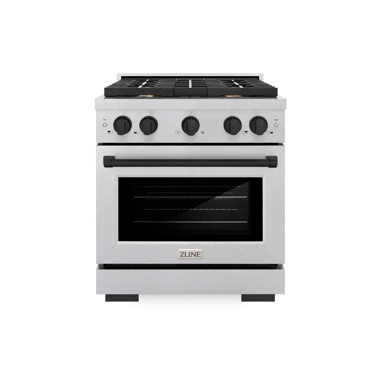 ZLINE Autograph Edition 30 in. 4.2 cu. ft. Paramount Dual Fuel Range with 4 Burner Gas Cooktop and Electric Convection Oven in Satin Stainless Steel with Matte Black Accents (SDRSZ-30-MB)