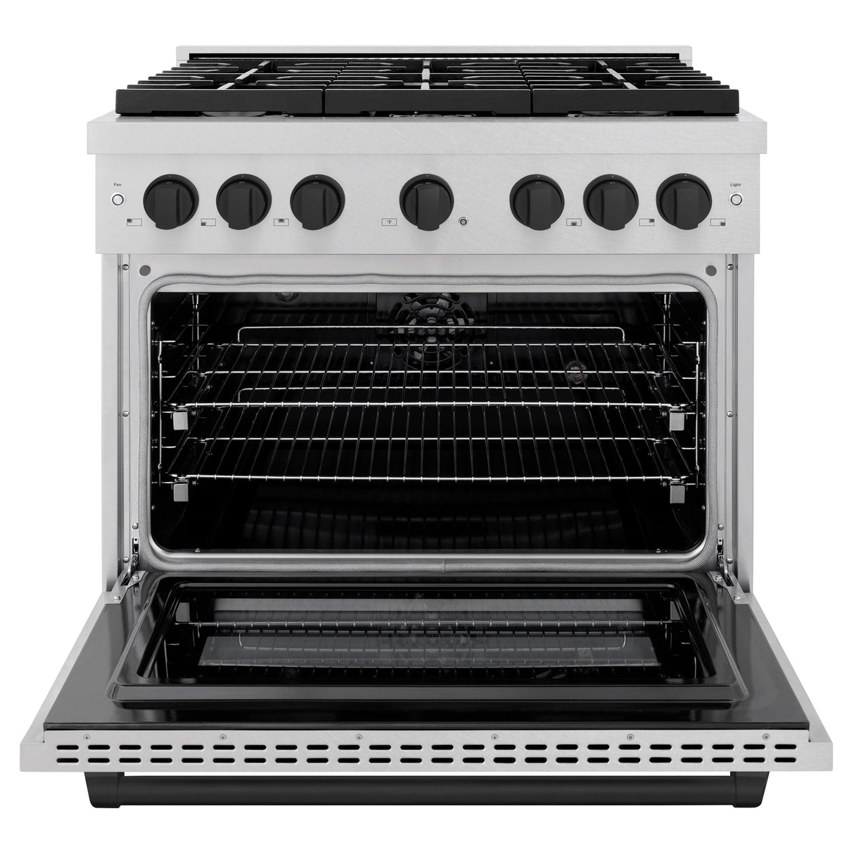 ZLINE Autograph Edition 36 in. 5.2 cu. ft. Paramount Dual Fuel Range with 6 Burner Gas Cooktop and Electric Convection Oven in Satin Stainless Steel with Matte Black Accents (SDRSZ-36-MB)
