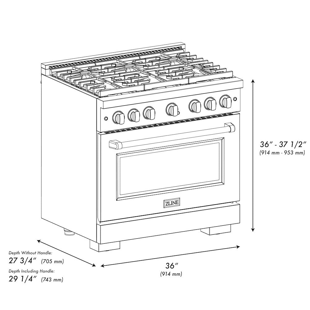 ZLINE Autograph Edition 36 in. 5.2 cu. ft. Paramount Gas Range with 6 Burner Cooktop and Convection Gas Oven in Satin Stainless Steel and Champagne Bronze Accents (SGRSZ-36-CB)