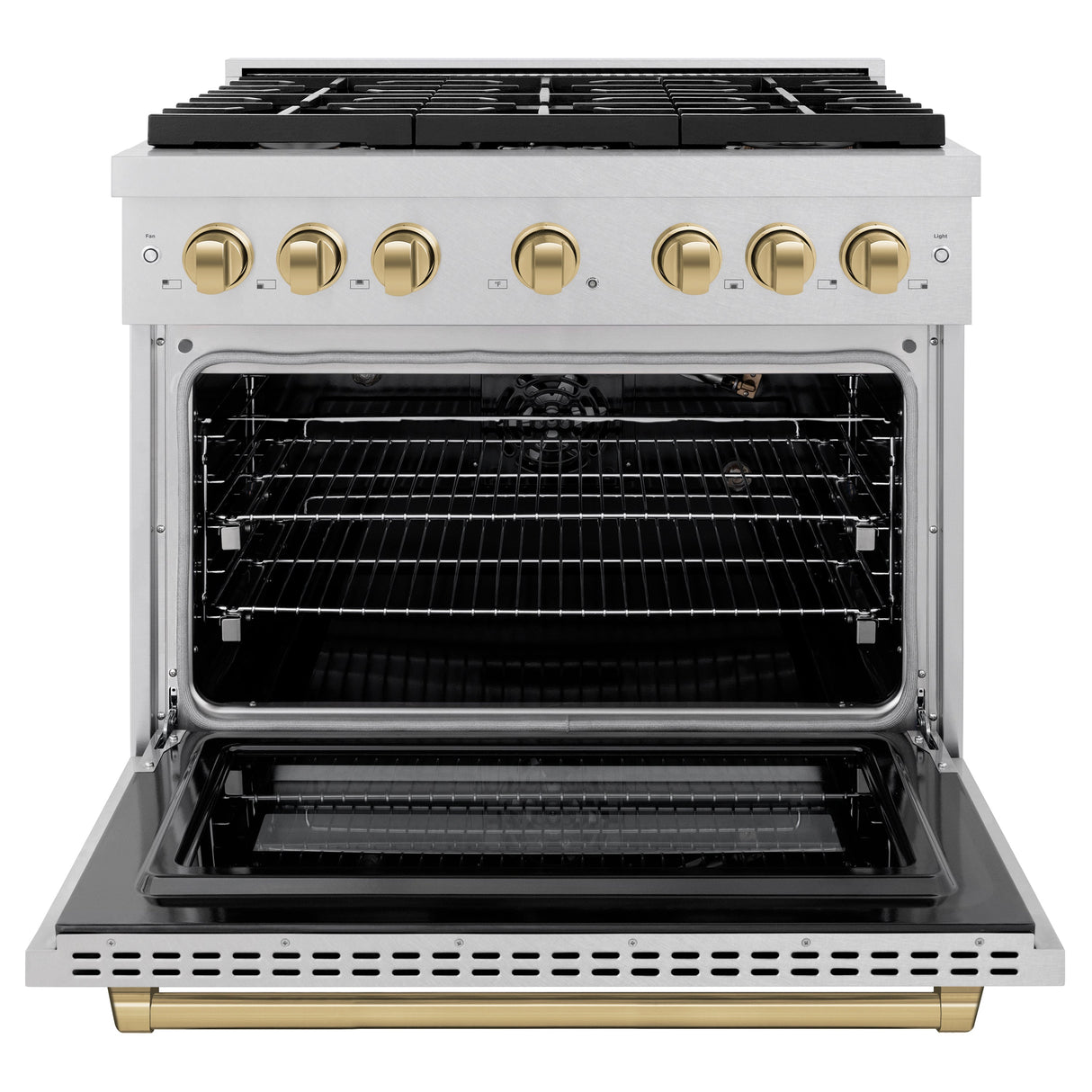 ZLINE Autograph Edition 36 in. 5.2 cu. ft. Paramount Gas Range with 6 Burner Cooktop and Convection Gas Oven in Satin Stainless Steel and Champagne Bronze Accents (SGRSZ-36-CB)