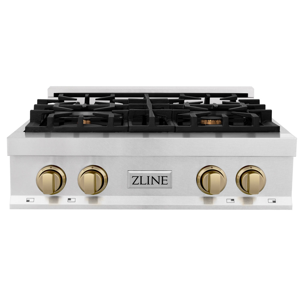 ZLINE Autograph Edition 30 in. Legacy Gas Rangetop with 4 Burners and Porcelain Cooktop in Satin Stainless Steel with Champagne Bronze Accents (RTSZ-30-CB)