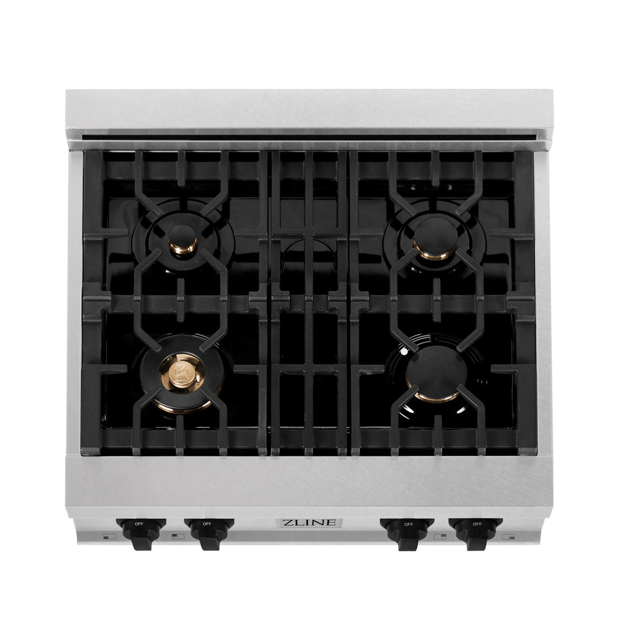 ZLINE Autograph Edition 30 in. Legacy Gas Rangetop with 4 Burners and Porcelain Cooktop in Satin Stainless Steel with Matte Black Accents (RTSZ-30-MB)