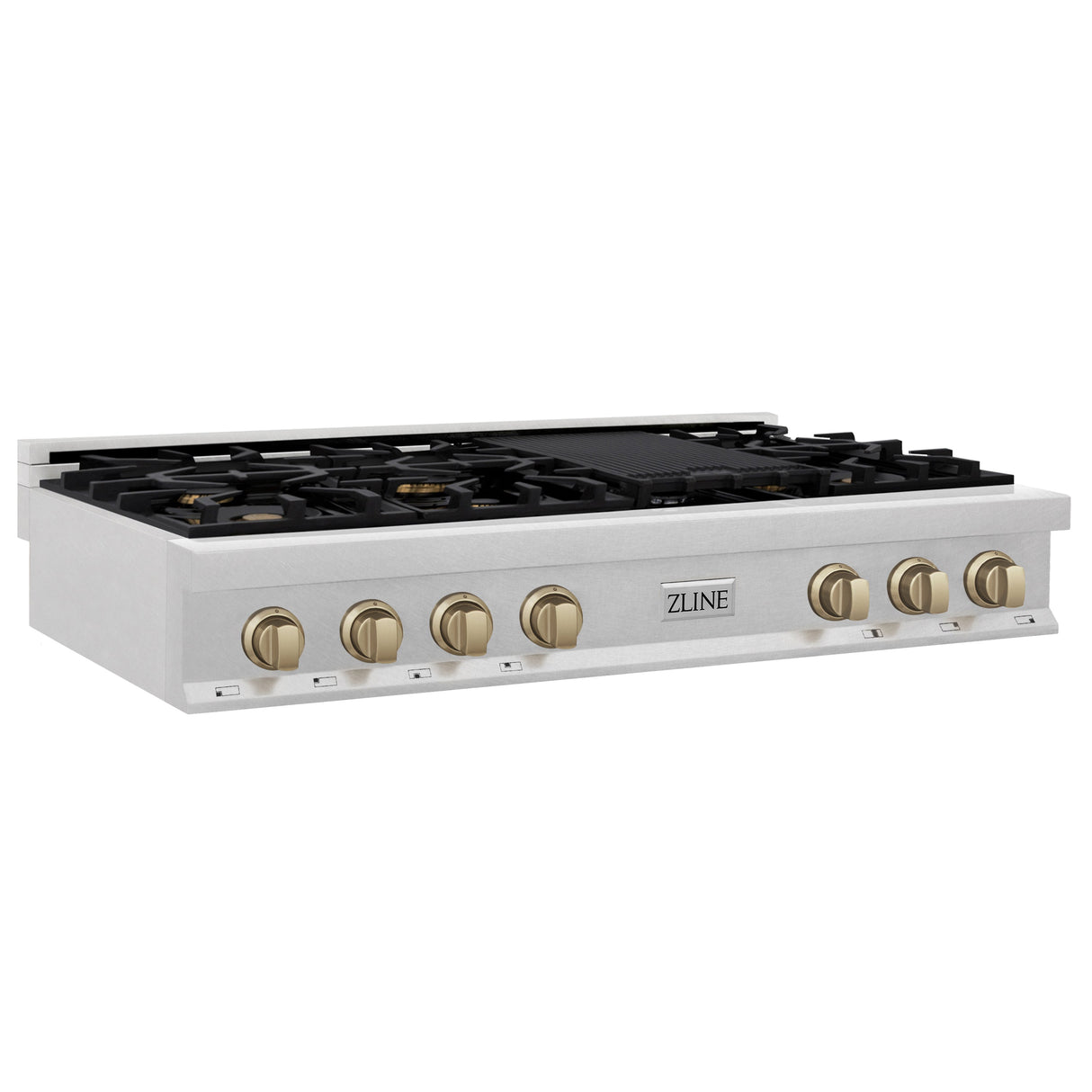 ZLINE Autograph Edition 48 in. Legacy Gas Rangetop with 7 Burners and Porcelain Cooktop in Satin Stainless Steel with Champagne Bronze Accents (RTSZ-48-CB)