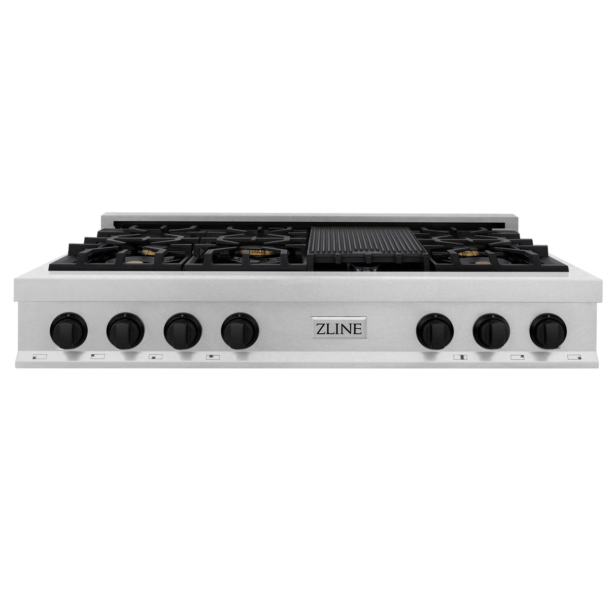 ZLINE Autograph Edition 48 in. Legacy Gas Rangetop with 7 Burners and Porcelain Cooktop in Satin Stainless Steel with Matte Black Accents (RTSZ-48-MB)