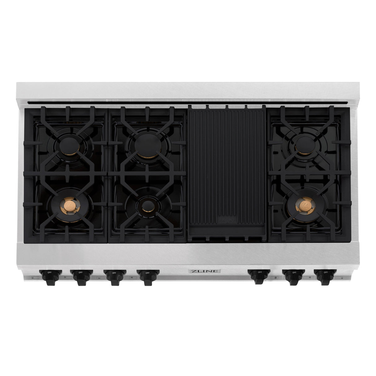 ZLINE Autograph Edition 48 in. Legacy Gas Rangetop with 7 Burners and Porcelain Cooktop in Satin Stainless Steel with Matte Black Accents (RTSZ-48-MB)