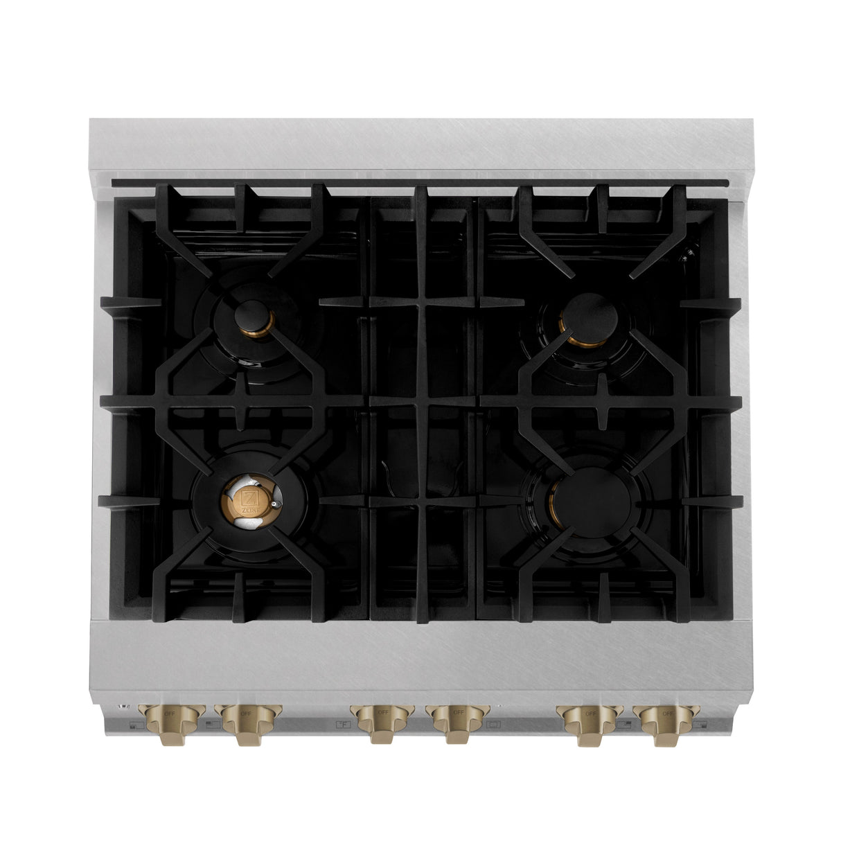 ZLINE Autograph Edition 30 in. 4.0 cu. ft. Legacy Dual Fuel Range with 4 Burner Gas Cooktop and Electric Convection Oven in Satin Stainless Steel with White Matte Door and Champagne Bronze Accents (RASZ-WM-30-CB)