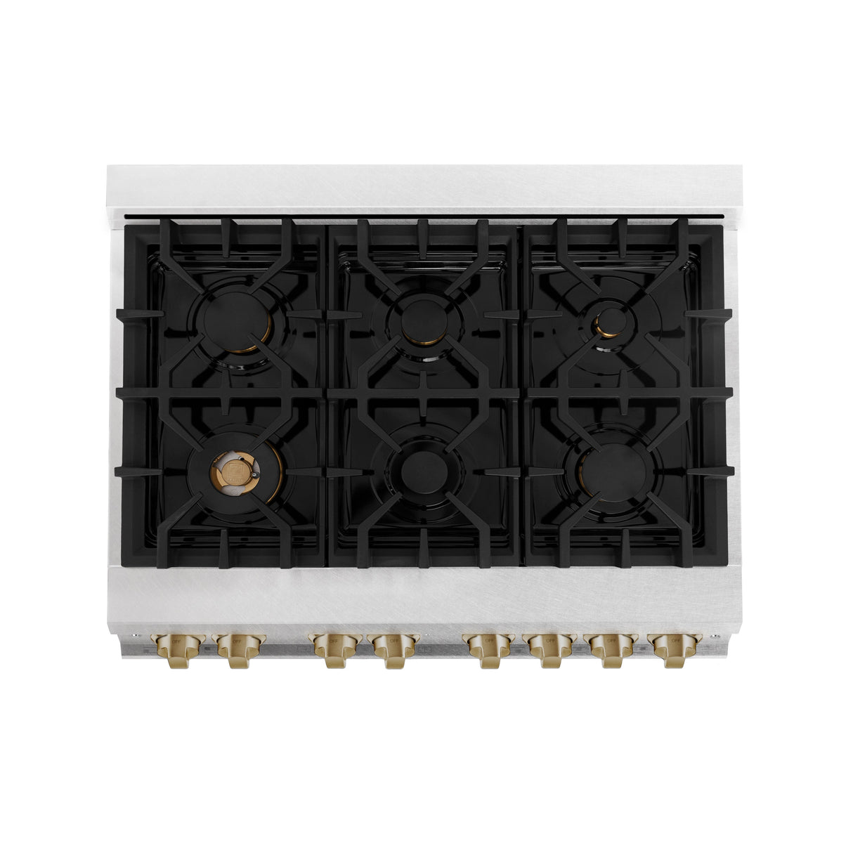 ZLINE Autograph Edition 36 in. 4.6 cu. ft. Legacy Dual Fuel Range with 6 Burner Gas Cooktop and Electric Convection Oven in Satin Stainless Steel with White Matte Door and Champagne Bronze Accents (RASZ-WM-36-CB)