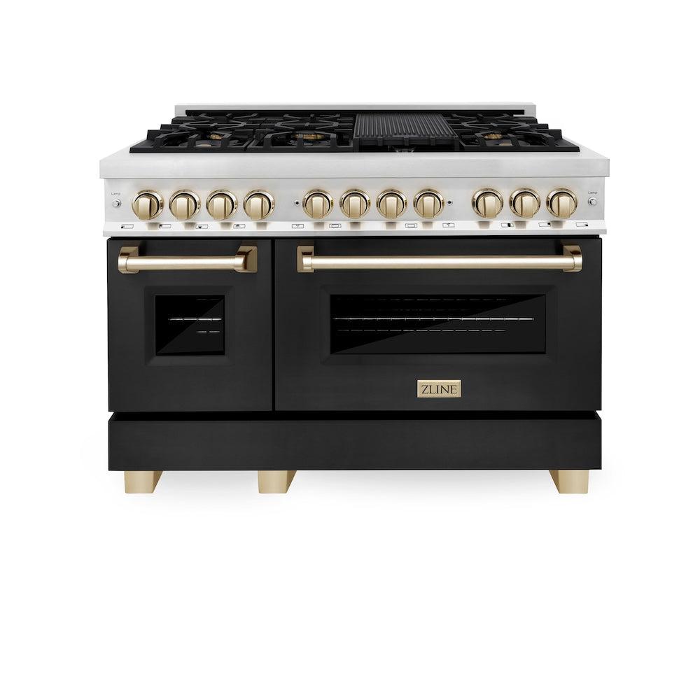 ZLINE Autograph Edition 48 in. 6.0 cu. ft. Legacy Dual Fuel Range with 7 Burner Gas Cooktop and 2 Electric Ovens (RAZ-BLM-48-G)