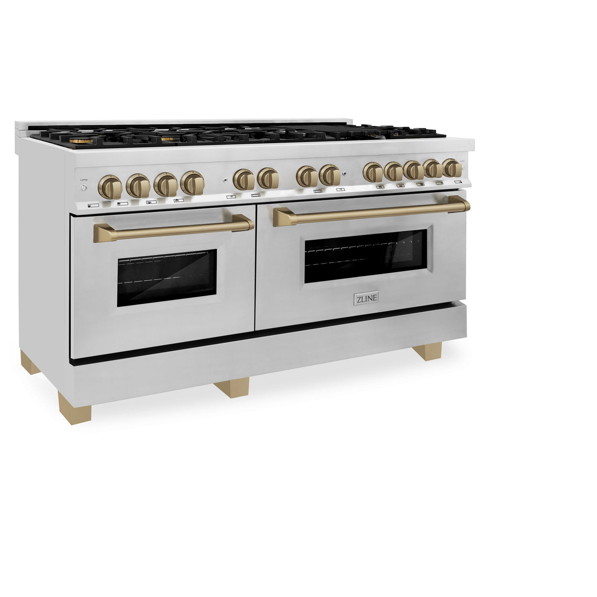 ZLINE Autograph Edition 60 in. 7.4 cu. ft. Legacy Dual Fuel Range with 9 Burner Gas Cooktop and 2 Electric Convection Ovens in Stainless Steel and Champagne Bronze Accents (RAZ-60-CB)