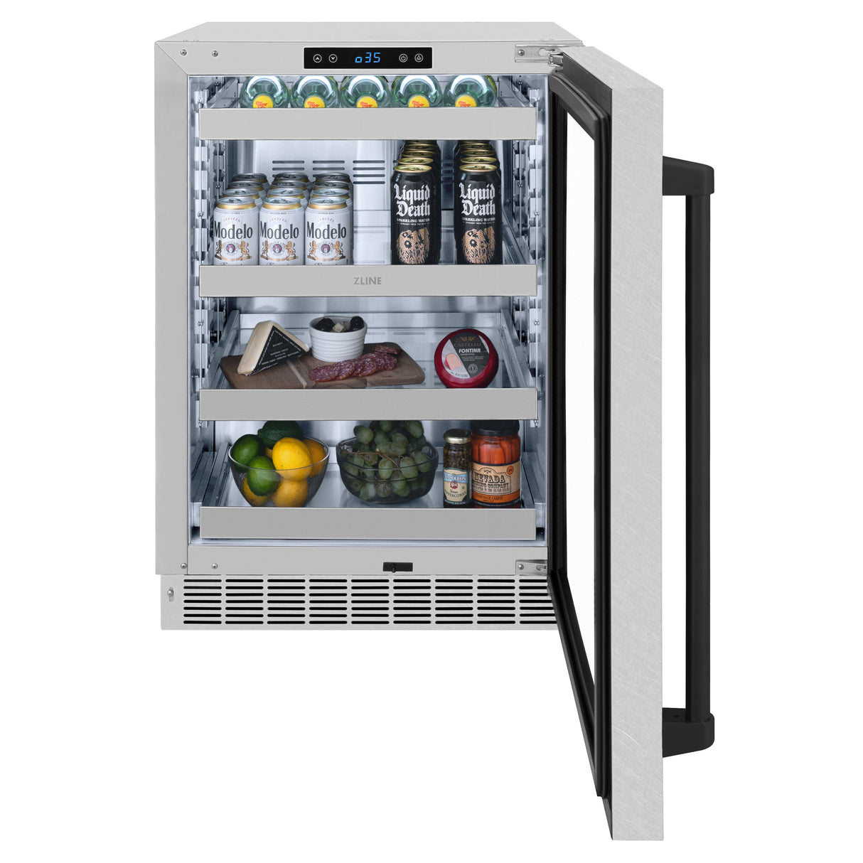 ZLINE Autograph Edition 24 in. Touchstone 151 Can Beverage Fridge With Satin Stainless Steel Glass Door And Matte Black Handle (RBSOZ-SN-24-MB)