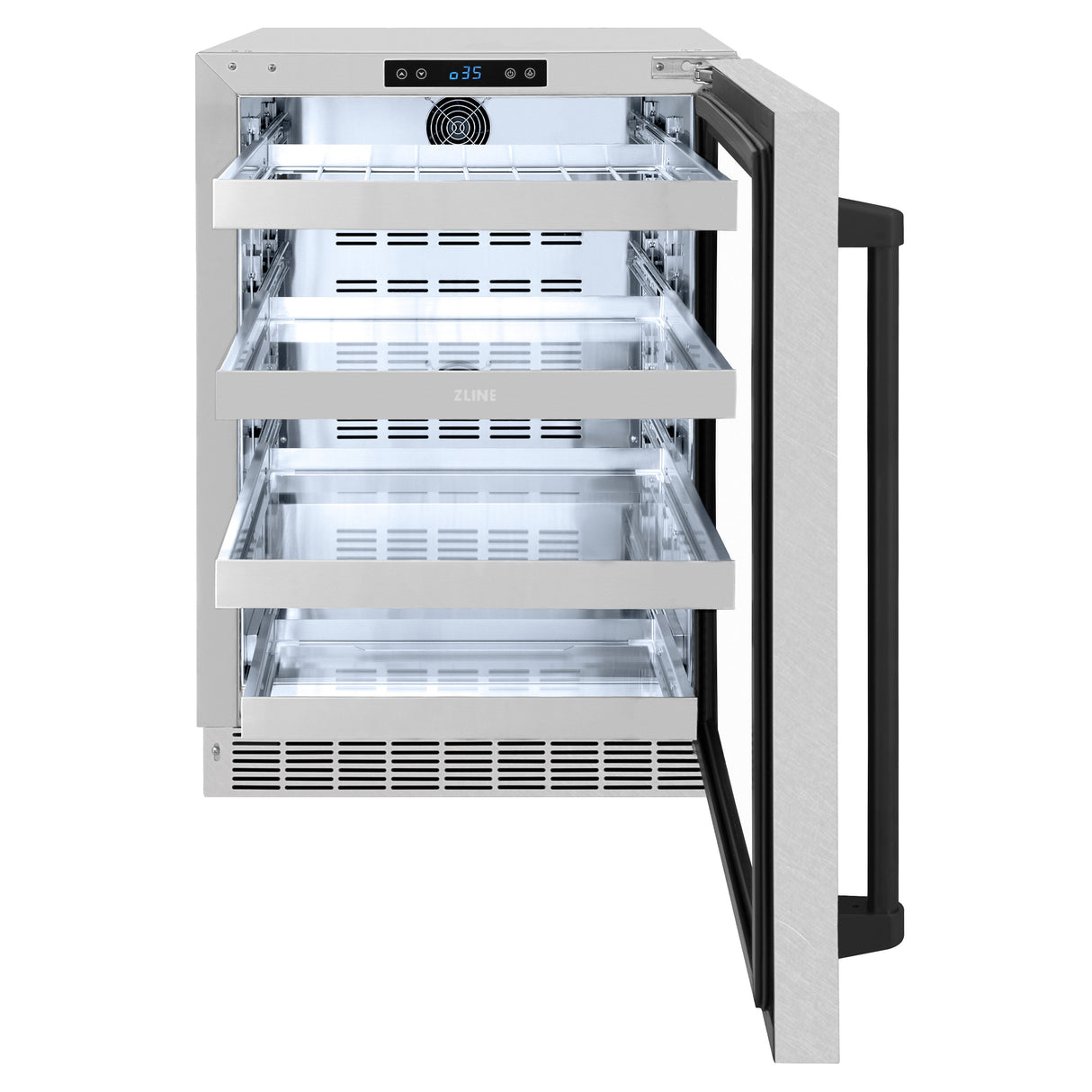 ZLINE Autograph Edition 24 in. Touchstone 151 Can Beverage Fridge With Satin Stainless Steel Glass Door And Matte Black Handle (RBSOZ-SN-24-MB)