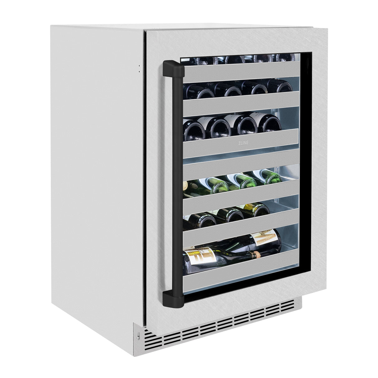 ZLINE Autograph Edition 24 in. Touchstone Dual Zone 44 Bottle Wine Cooler with Satin Stainless Steel Glass Door and Matte Black Handle (RWDOZ-SN-24-MB)