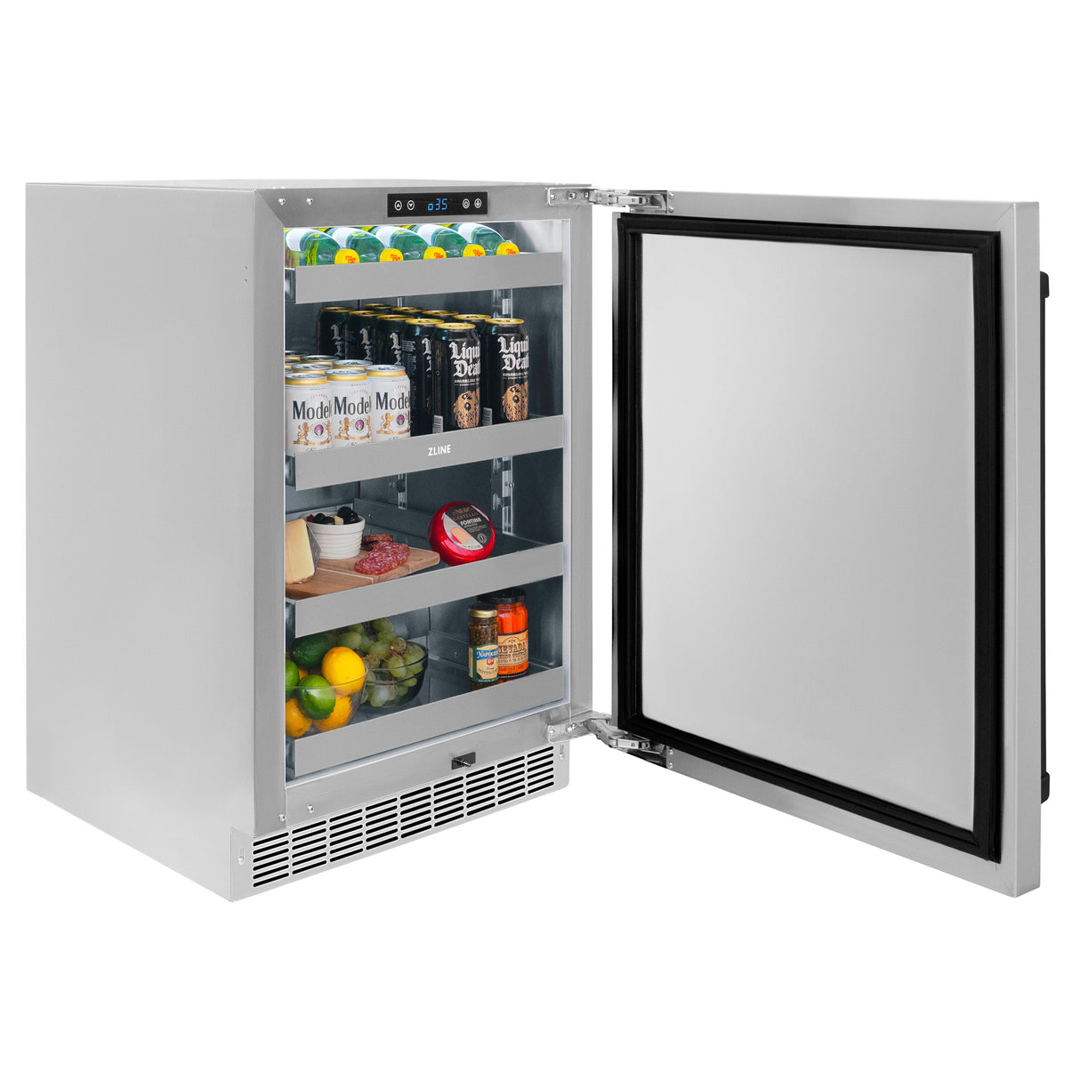 ZLINE Autograph Edition 24 in. Touchstone 151 Can Beverage Fridge With Solid Stainless Steel Door And Matte Black Handle (RBSOZ-ST-24-MB)