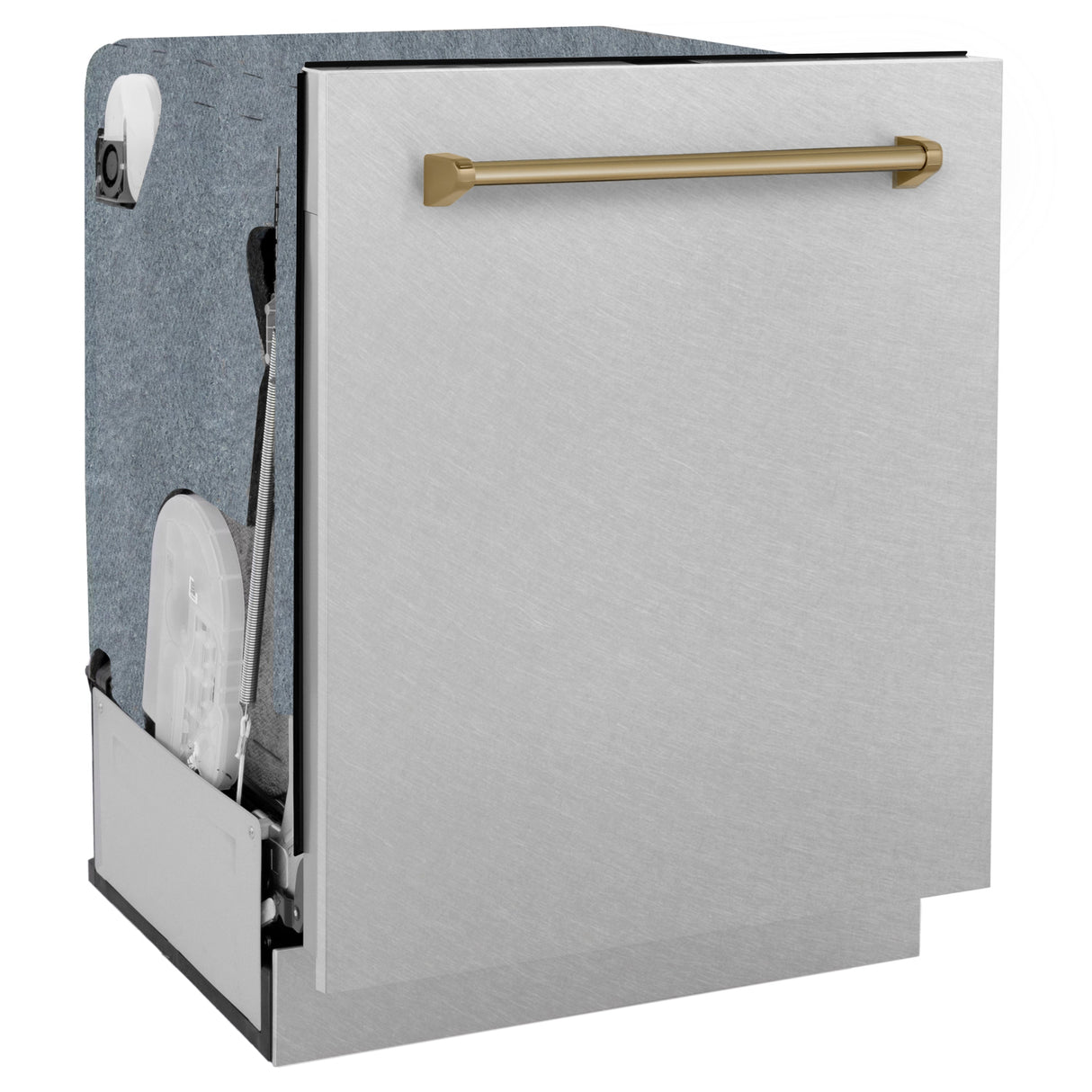 ZLINE Autograph Edition 24" Monument Series 3rd Rack Top Touch Control Tall Tub Dishwasher in Fingerprint Resistant Stainless Steel with Champagne Bronze Handle, 45dBa (DWMTZ-SN-24-CB)