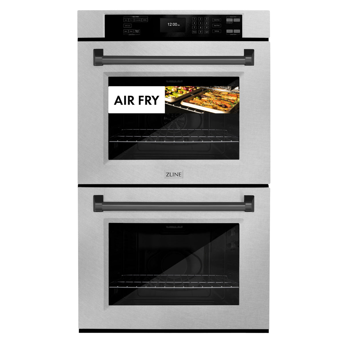 ZLINE 30 in. Autograph Edition Professional True Convection Double Wall Oven with Air Fry and Self Clean in Satin Stainless Steel with Matte Black Handles (WADSZ-30-MB)