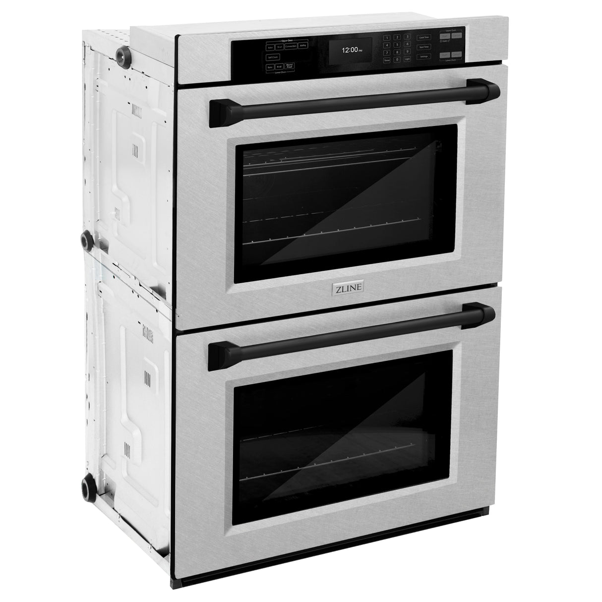 ZLINE 30 in. Autograph Edition Professional True Convection Double Wall Oven with Air Fry and Self Clean in Satin Stainless Steel with Matte Black Handles (WADSZ-30-MB)