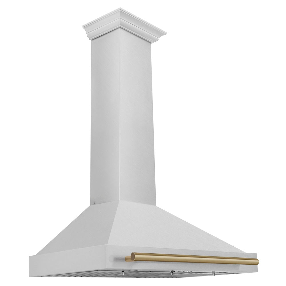 ZLINE 36 in. Autograph Edition Convertible Fingerprint Resistant DuraSnow® Stainless Steel Range Hood with Champagne Bronze Handle (KB4SNZ-36-CB)