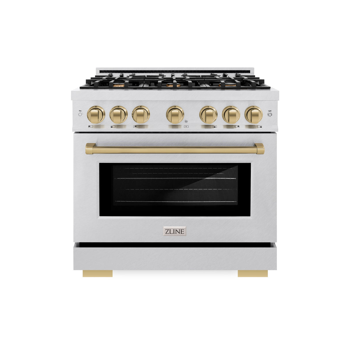 ZLINE Autograph Edition 36 in. 5.2 cu. ft. Select Dual Fuel Range with 6 Burner Gas Cooktop and Electric Convection Oven in Satin Stainless Steel with Champagne Bronze Accents (HDRSZ-36-CB)