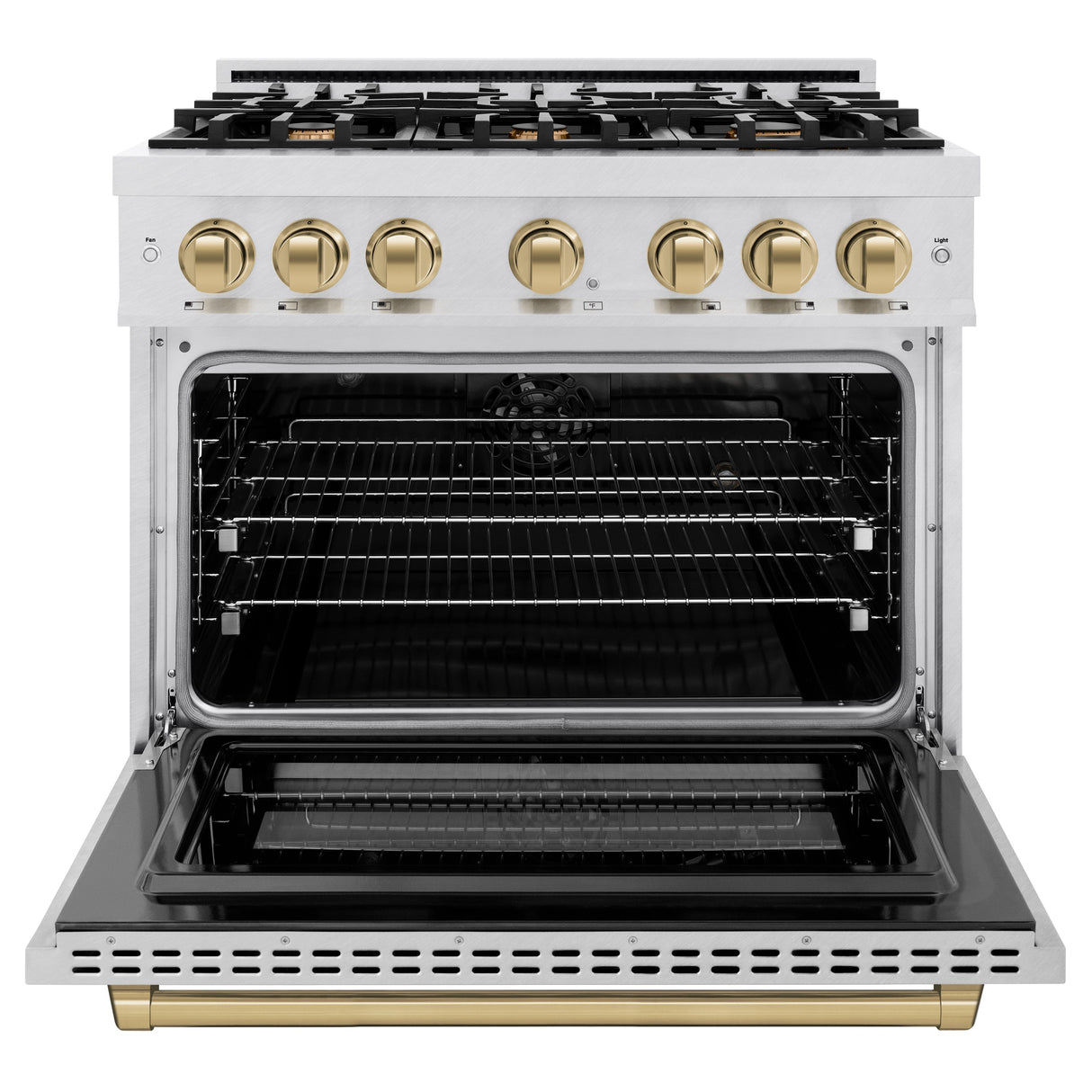 ZLINE Autograph Edition 36 in. 5.2 cu. ft. Select Dual Fuel Range with 6 Burner Gas Cooktop and Electric Convection Oven in Satin Stainless Steel with Champagne Bronze Accents (HDRSZ-36-CB)