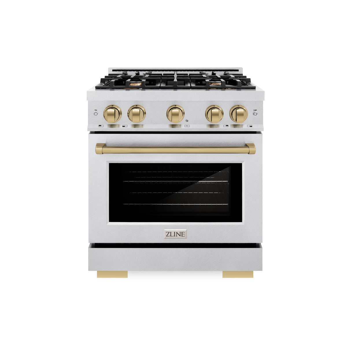 ZLINE Autograph Edition 30 in. 4.2 cu. ft. Select Gas Range with 4 Burner Cooktop and Convection Gas Oven in Satin Stainless Steel and Champagne Bronze Accents (HGRSZ-30-CB)
